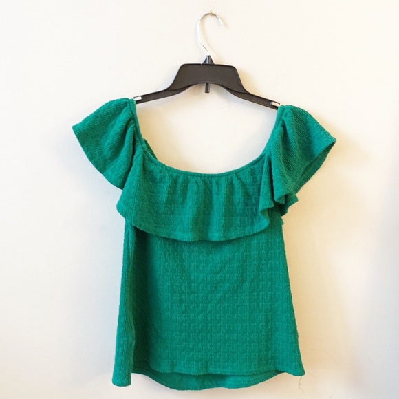 Anthropologie | Green Textured Off Shoulder Top blouse women’s Medium - Picture 8 of 10